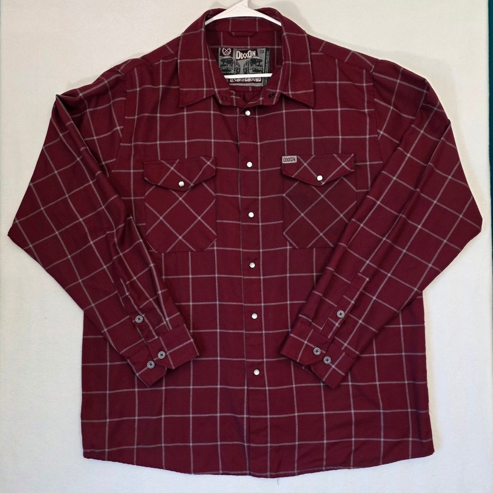 Dixxon The Underground Flannel Shirt 2X Burgundy Windowpane Plaid Pearl Snap